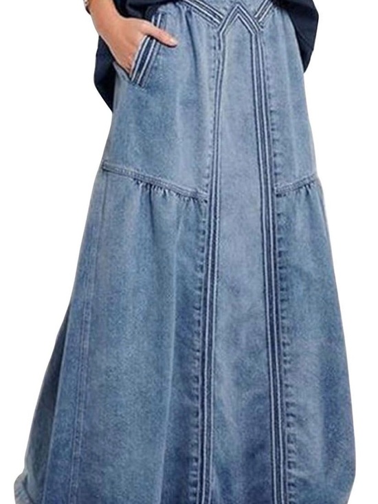 Ebossy Dresses & Skirts - ebossy Women's Frayed Hem A-Line Distressed Maxi Denim Skirt Size XL NWT